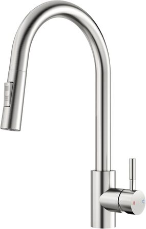 Кран кухонний Rainsworth з висувною лійкою та душем, 360° поворот, нержавіюча сталь, висота 56 см