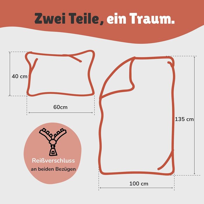 Дитяча постільна брова (2-х частинна) з 100% бавовни Oeko-Tex: ковдра 100x135 см та подушка 40x60 см з блискавкою. Дитяча постіль: дихаюча, терморегулююча, з принтом тварин (лисиця).
