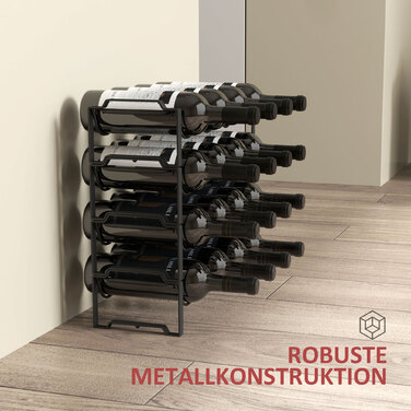 HOMCOM Wine Rack Bottle Rack for 16 Wine Bottles, Metal Bottle Holder Storage Shelf, Wine Bottle Rack for Kitchen, Dining Room Black | Aosom