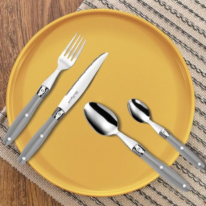 Набір ножів для стейка Laguiole 24 шт. | Набір столових приборів на 6 осіб | Столові ножі з хвилястим лезом (Темно-сірий)