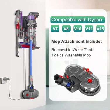 Електричний насадка для миття підлоги Dyson V11/V10/V8/V7/V15 - комплект з 12 мікрофібрами та знімним баком для води