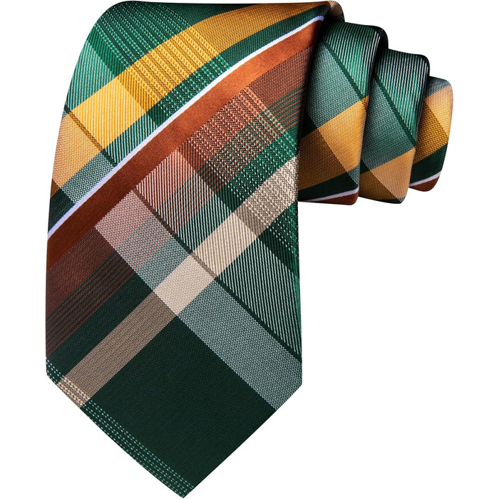 Краватка Barry.Wang в клітинку з набором для краватки (хустинка, краватка, запонки) – зелено-жовта