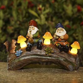 The Enchanted Garden Garden Gnomes, Resin Statue, Solar Powered, LED Mushroom, Garden Lights, Resin Figure for Patio, Lawn, Yard, Decoration