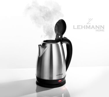 Електричний чайник LEHMANN з нержавіючої сталі, 2200 Вт, 1.8 л, швидке нагрівання, 360° підставка, автовимкнення, захист від перегріву, BPA-Free, для дитячого харчування, чаю та кави, сріблястий