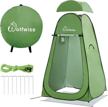 WolfWise Pop-Up Shower Tent with UV Protection - Portable Camping Toilet Tent, Changing Room, Outdoor Privacy Shelter - Green with Floor & Roof