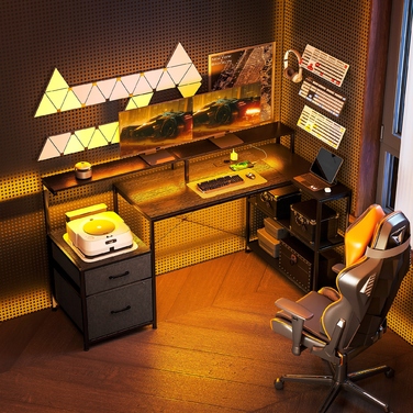 Геймерський L-подібний стіл з LED-підсвіткою та розетками