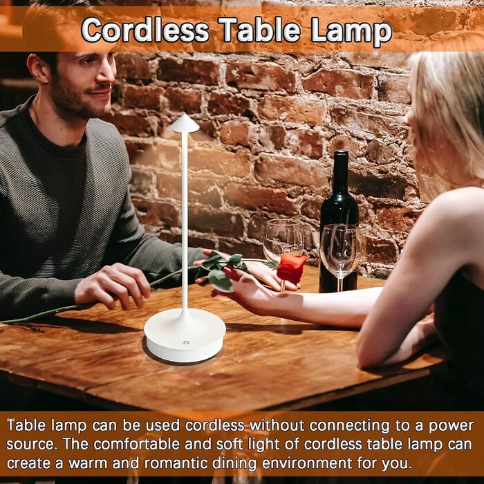 Світлодіодна настільна лампа Leomix бездротова з димером, акумуляторна, IP54, для ресторану, бару, саду, балкону, біла