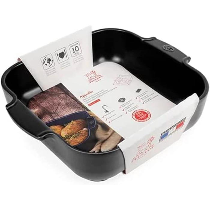 Керамічна квадратна форма для запікання Peugeot Appolia з ручками, 28x28 см, 2 л, біла/сатин чорна
