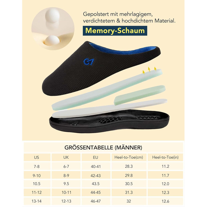 Чоловічі халапи VeraCosy з двома кольорами, устілка з memory foam, розмір 40/41 EU, чорний сапфіровий