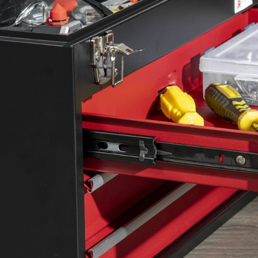 DURHAND Tool Case Practical Tool Box without Tools 3 Drawers with Handle Steel Lock Black Red