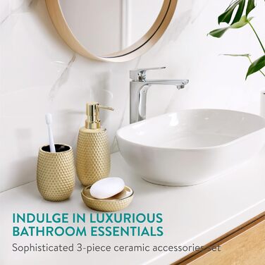 Набір для ванної кімнати Navaris Premium - елегантний набір аксесуарів (дозатор мила, мильниця, стакан для зубної пасти) - золото