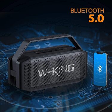 W-KING Bluetooth колонка 100W (60W) чорна, портативна, водонепроникна IPX6, глибокий бас, до 40 годин, AUX, TF, EQ для вечірок та активного відпочинку