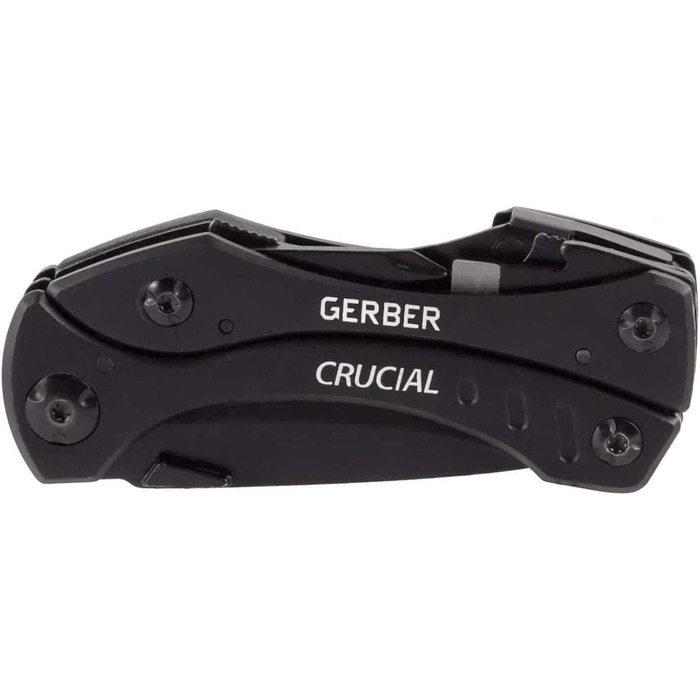 Gerber Multi-Tool with 9 functions and belt clip, Crucial, with belt cutter and liner-lock locking mechanism, open length: 9.1 cm, Black, 31-001518