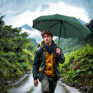 Зонт SoulRain: вітростійкий, компактний, для подорожей та авто (зелений)