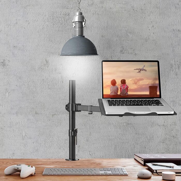 Suptek Adjustable Monitor Arm with Laptop Holder - Full Range Motion for 13-27 inch Screens (40cm Pole)