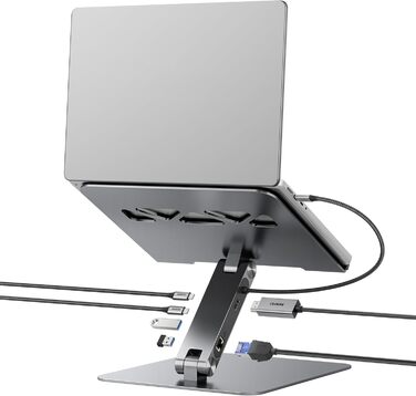 Підставка для ноутбука BENFEI з док-станцією USB-C 6-в-1: HDMI (4K@60Hz), Gigabit LAN, 100W Power Delivery, 10Gbps (1x USB-C 3.2 & 2x USB-A 3.2) – сумісна з MacBook Pro/Air, iPad Pro, XPS, ThinkPad