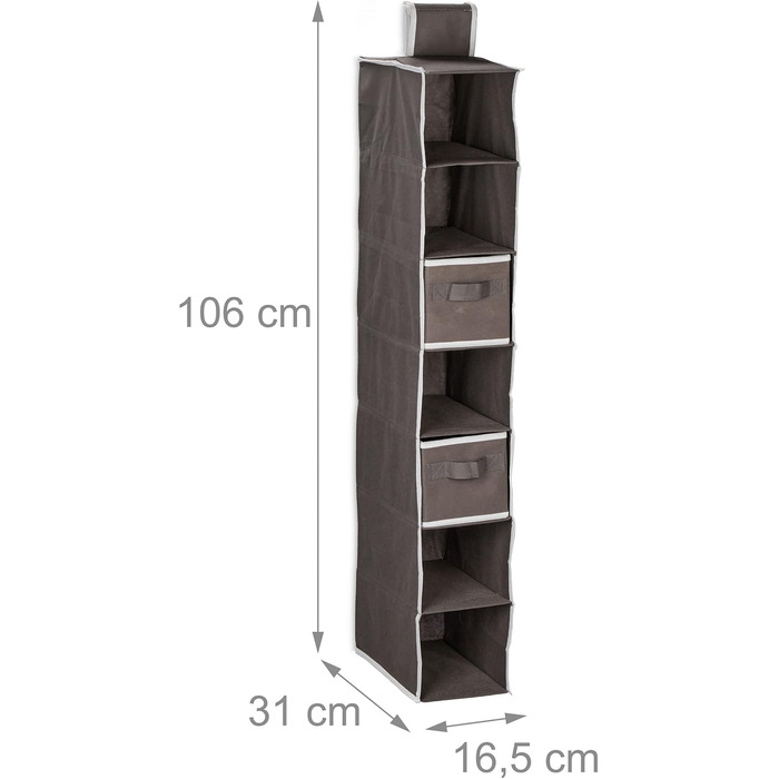 Органайзер для одягу Relaxdays з 7 відділеннями та 2 шухлядами, сірий, 106 x 16,5 x 31 см