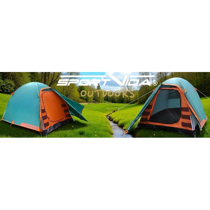 Намет туристичний Sportvida Campingzelt 2-3 особи, двошаровий, зелений, з тамбуром, захист від комарів, водонепроникний
