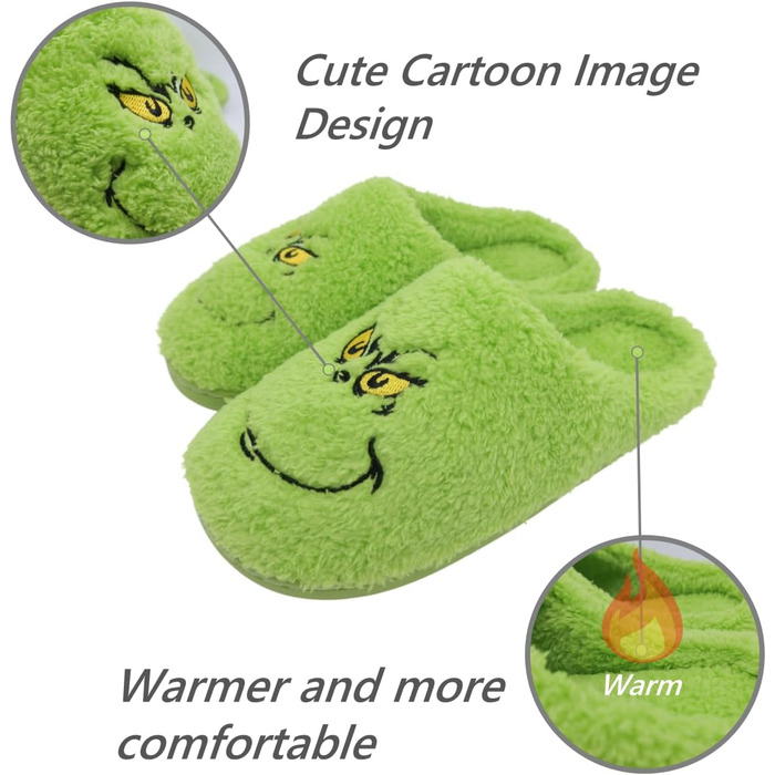 Тапочки Грінча на Новий Рік: зручні, теплі, плюшеві для жінок та чоловіків, 41/42 EU