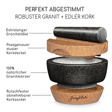 Набір ступки та пестика | Граніт | Основа та кришка з корку | Великий (XXL) для спецій та трав