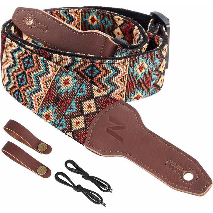 Гітарний ремінь Nefelibata Banjo-Gurt, 5,1 см, повна шкіра з телячої шкіри, бохо-коричневий