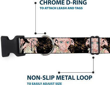Нашийник для собак Peanuts Snoopy та Woodstock, чорний/золотий/білий, регульований (17,8-21,6 см, 1,3 см)
