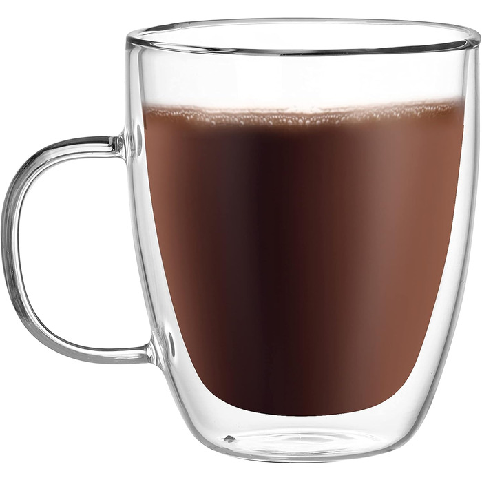 CNGLASS Double-Walled Macchiato Glasses 500ml/17oz, Large Insulated Coffee Cups Glass 1-Piece Set, Clear Coffee Glasses with Handle for Cold and Hot Drinks