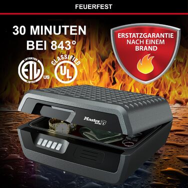 Сейф Master Lock вогнестійкий та водонепроникний з ключем, потрійний захист (пожежа, вода, авіаперевезення), 4.9л, 15.6 x 36.2 x 33 см