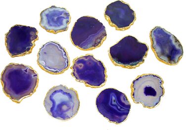 Natural agate coaster set, for bar, beer, coffee, tea, 4 pieces, perfect table accessory, tableware (Purple)
