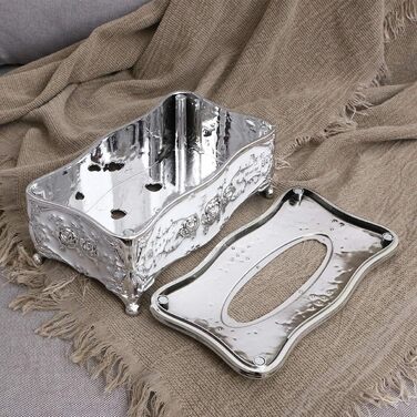 LIOOBO Tissue Box Rectangle Plastic with Lace Edge Flower Pattern Cosmetic Tissue Box Napkin Dispenser (Silver)