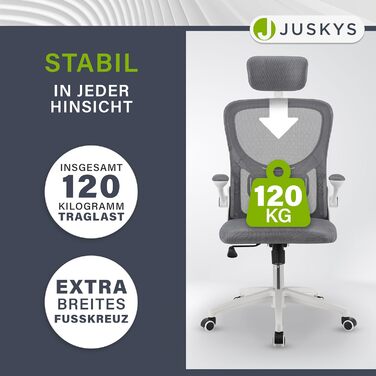 Офісний стілець Juskys Baltimore з роликами та підлокітниками - ергономічний, регульований по висоті - для кабінету, поворотний - сірий