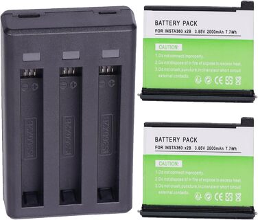 2 акумулятори Insta360 2800mAh з зарядним пристроєм USB-C, Li-Ion акумулятори для Insta360 Action Camera, з Micro SD слотами (X2)