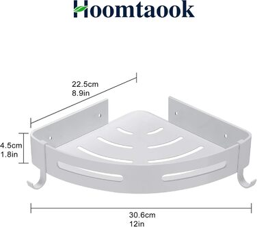 Hoomtaook Shower Shelf Shower Caddy White No Drilling Corner, Bathroom Shelf Bathroom Caddy Aluminum Shower Basket Bathroom Organizer Accessories Matte Finish Shower Baskets & Shower Shelves 2 Pieces with Hooks White