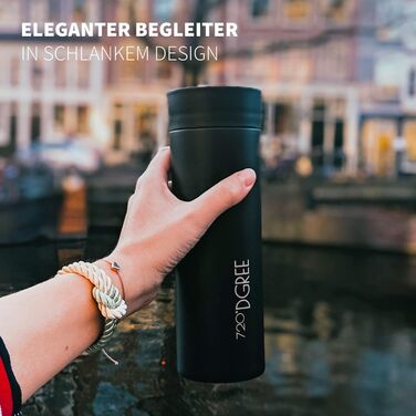 Термокружка 720°DGREE Premium 'PleasureToGo' 450мл, без BPA, не протікає, з нержавіючої сталі, з кришкою, для кави, з ізоляцією, чорна (Onyx Black)