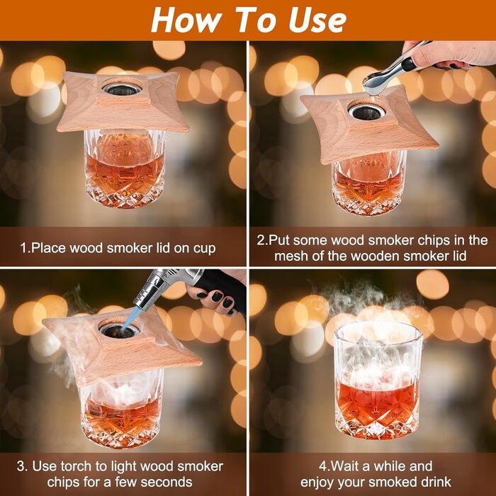 Набір для копчення коктейлів GOLDGE: набір для диму Whiskey з 6 видами тирси, кам'яні димогенератори, подарунок для тата/чоловіка