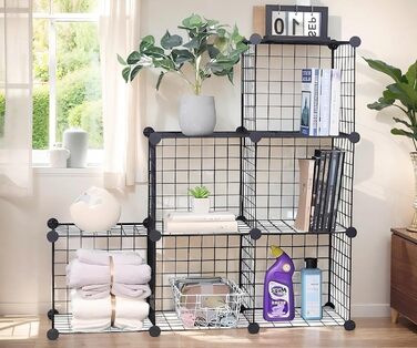YCOCO Storage Shelf with 6 Cube Shelves, Bookshelf, Bookshelf for Bedroom, Office, Dorm Room, University, Living Room, Black. (Wire-6 Cubes)