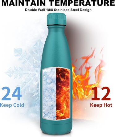 Термос-пляшка спортивна 750 мл, з нержавіючої сталі, подвійні стінки, BPA-Free, для кемпінгу, подорожей та спорту (моховий, 750 мл)