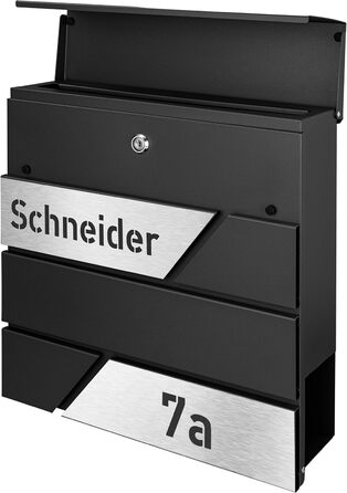 Поштовий ящик з газетницею з нержавіючої сталі, настінний, з замком та відділенням для преси, лазерне гравіювання (чорний)