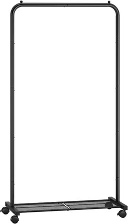 SONGMICS Clothes Rack, Rolling Garment Rack, Metal Wardrobe Stand, Rolling Wardrobe 91 cm wide, with Shelf, 2 Wheels with Brake, Rod Load Capacity up to 40 kg, HSR025A01 (Black, 74x40.5x158cm)