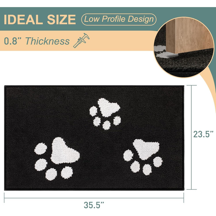Привратний килимок Mibao 60x90 см, вологопоглинаючий та протиковзкий килим для входу та авто, що підтримує машинне прання, чорний