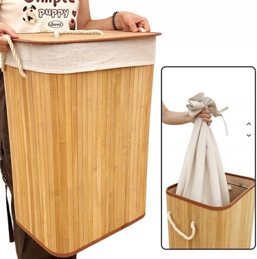 Кошик для білизни та іграшок із бамбука з кришкою, 72 л
