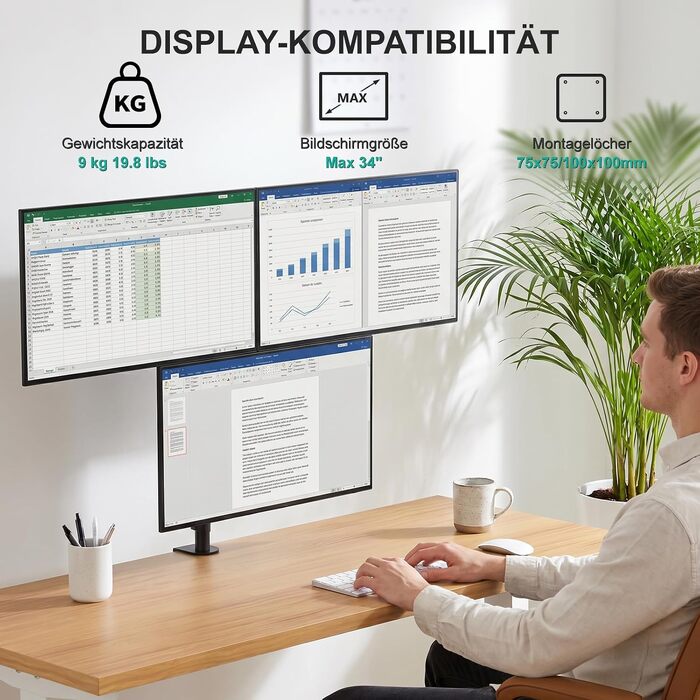 Кронштейн для монітора WALI для екранів 13-32 дюймів, настільний підставочний тримач (до 9 кг), регулювання висоти, нахилу та повороту, VESA 75/100 мм, чорний (GSDM001)