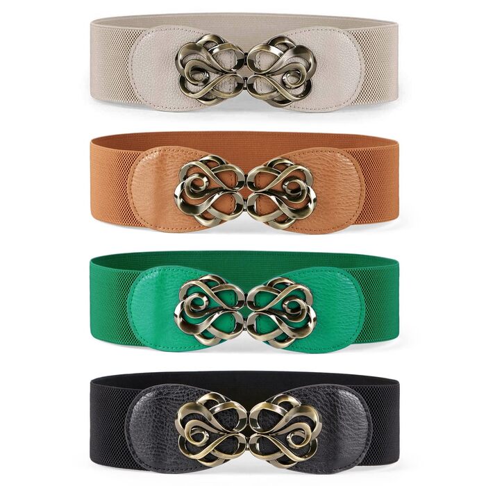 Жіночий широкий еластичний пояс JasGood (4 шт) - чорний, коричневий, бежевий, зелений - для талії 60-87 см