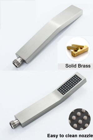 Showerhead with hose 1.5m, high-pressure handheld shower with hose, brass fixed showerhead with hose, water-saving showerhead with pressure boosting for higher water pressure, with 1 spray patterns (With hose (Square))