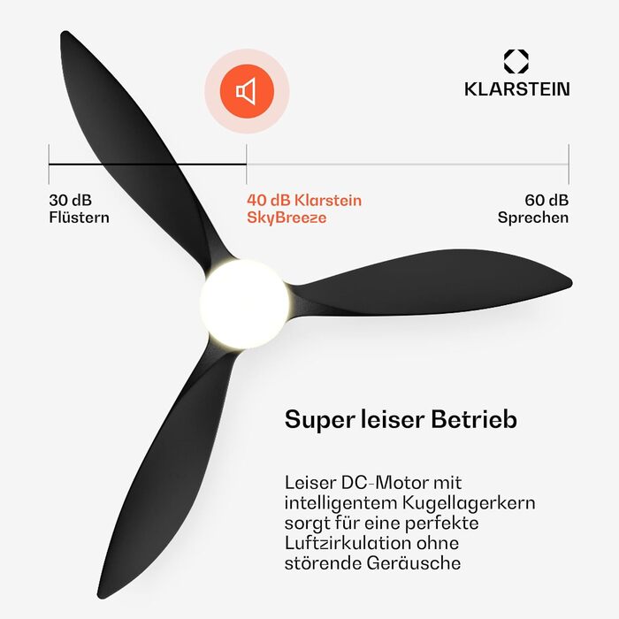 Стельовий вентилятор Klarstein SkyBreeze з підсвічуванням та дистанційним керуванням для вулиці (IP44), 6 швидкостей, димування, 132 см, чорний, Smart