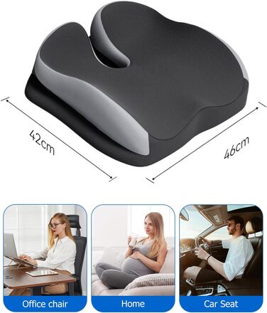 Подушка для сидіння Xespis для офісного крісла, Memory Foam, ортопедична, для спини та сідниць, сіра