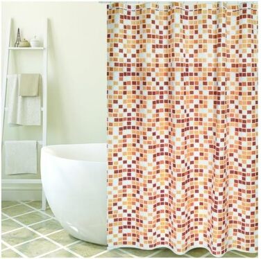 Штора для душу MSV Cotexsa 142102 Premium 'Mosaik' оранжева 180x200 см, антибактеріальна, з кільцями, поліестер, Іспанія