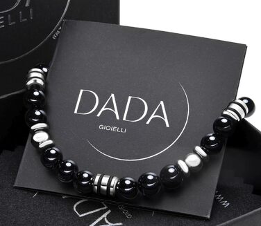 Браслет чоловічий Dada Gioielli з натурального каменю (Онікс, Содаліт, Обсидіан, Яспис, Бірюза) 6 мм - міцний та стильний