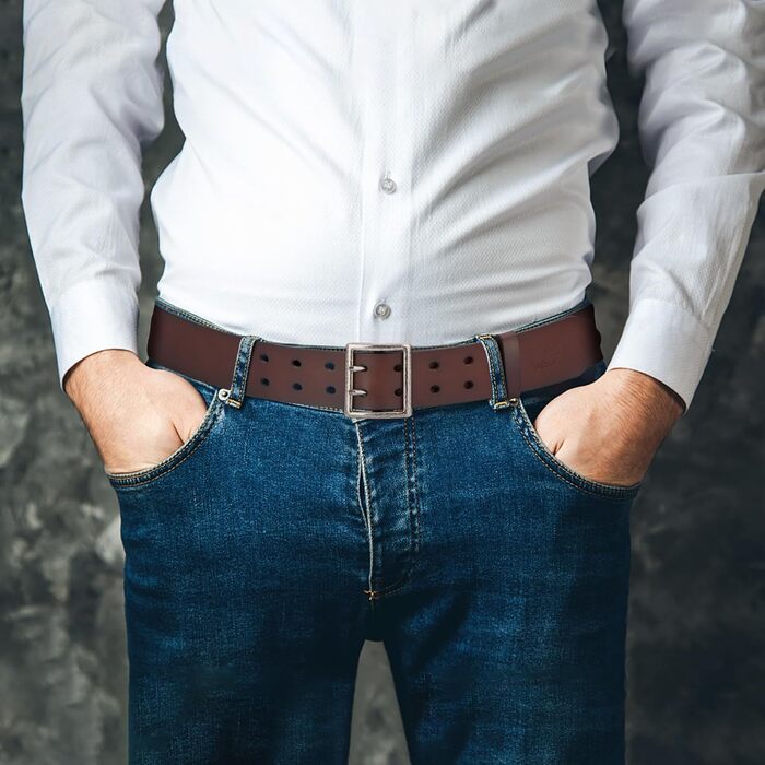 Чоловічий шкіряний ремінь BISON DENIM: джинсовий, бізнес, металевий, ретро. Ширина 38 мм, з подарунковою коробкою (W71812-1cm-кава)