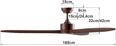 Стелянка вентилятор Reiga з дерева, 165 см, DC-двигун, керування пультом/Smart Home, 6 швидкостей, колір: коричневий, для внутрішнього/зовнішнього використання, без освітлення